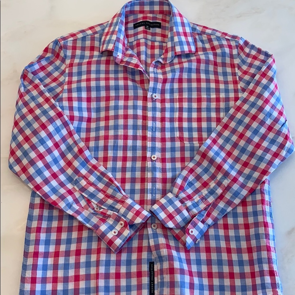 Report Collection Boys Linen/Cotton Gingham L/S Dress Shirt-Size 14